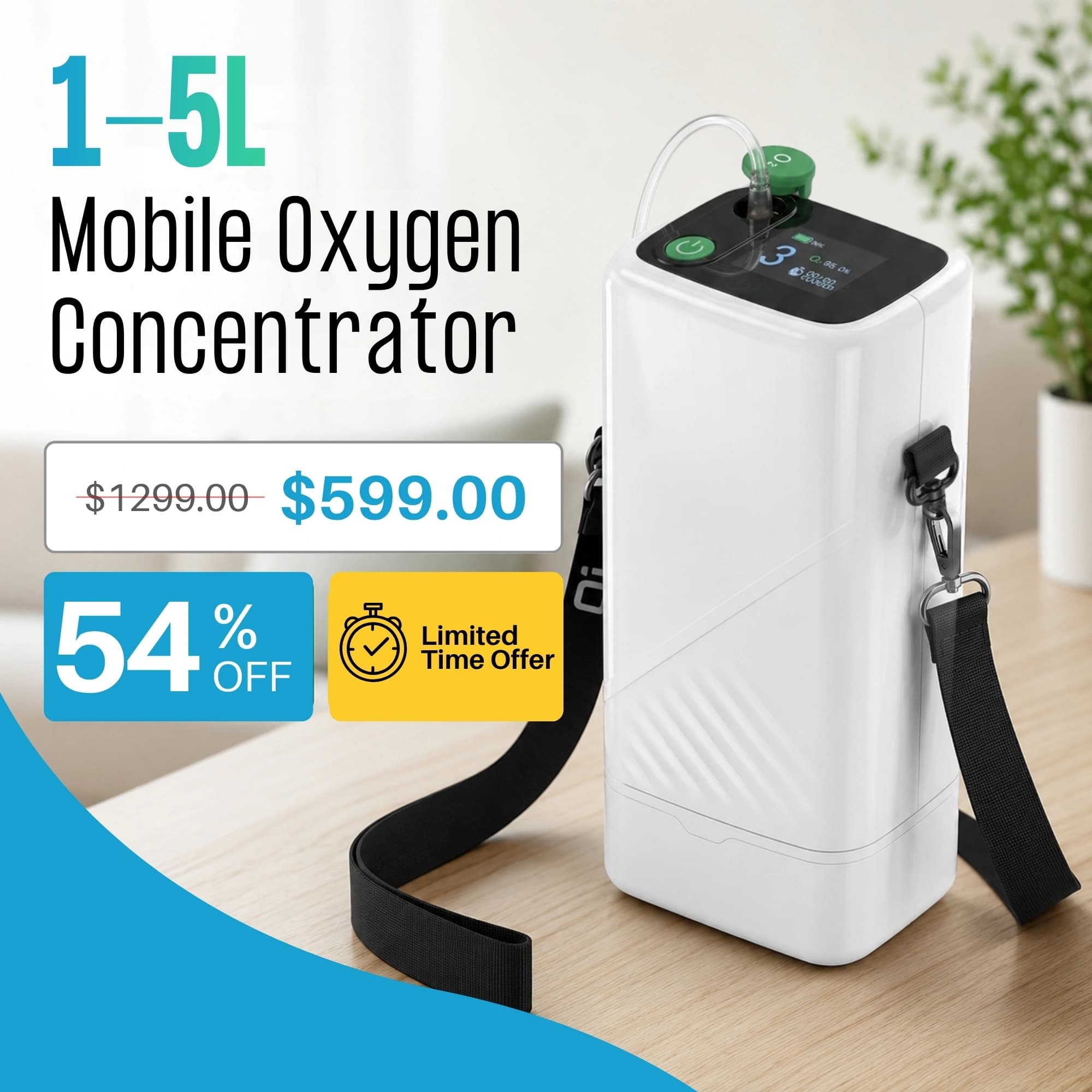 Rechargeable 1-5L Portable Oxygen Concentrator | 95% Oxygen Purity 