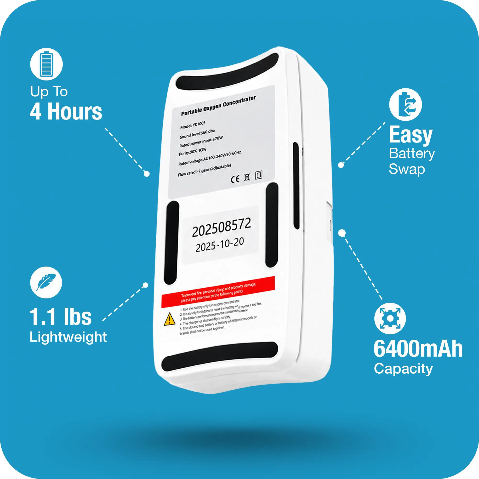 Rechargeable Battery For 1-7L/Min Portable Oxygen Concentrator 3