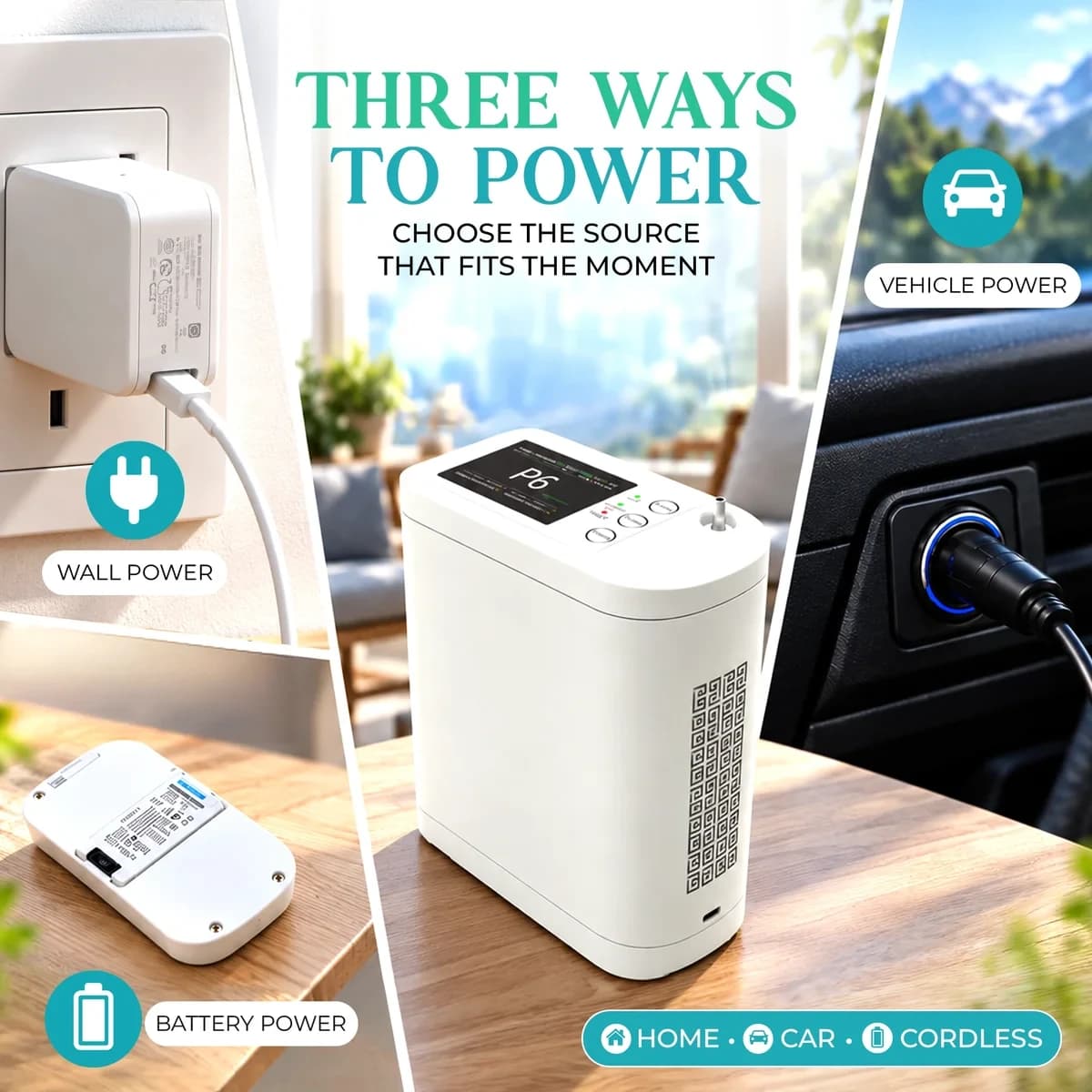 1–8L Portable Oxygen Concentrator for Home & Travel | ≥90% O₂ Purity 8
