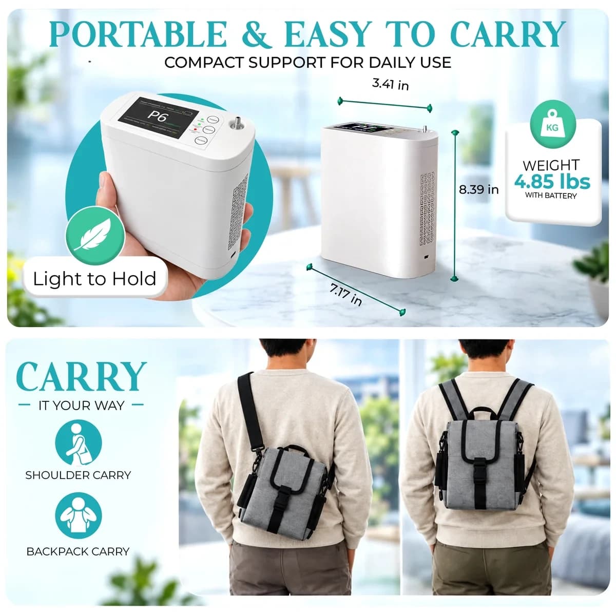 1–8L Portable Oxygen Concentrator for Home & Travel | ≥90% O₂ Purity 11